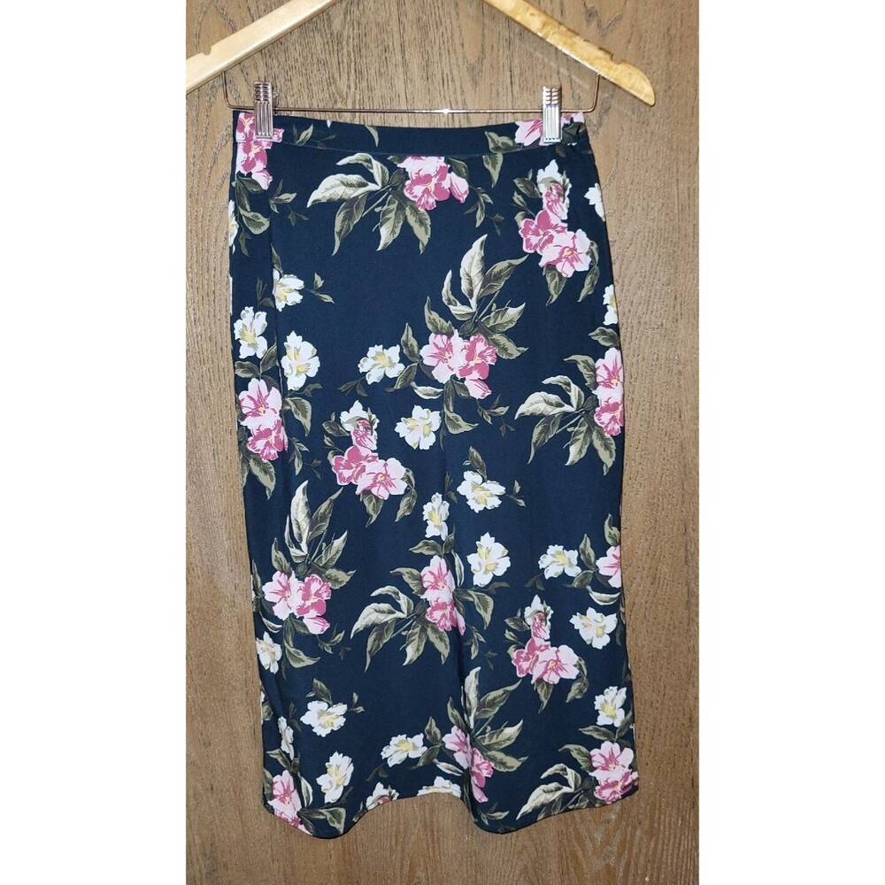 Volcom Womens Side Zip Pencil Navy Blue/Floral Print Skirt Size Small 4-6